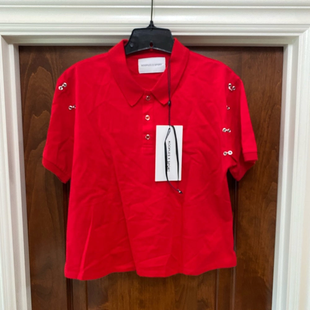 The Kooples X Sport Women’s Cropped Red Polo US 6 French Sz 2 NWT